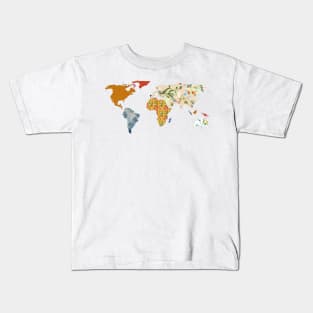 Floral Patchwork World Map Kids T-Shirt